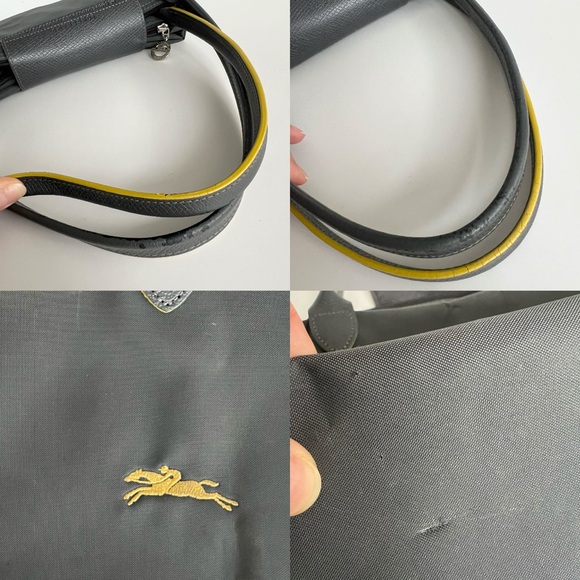 Authentic Longchamp Le Pliage Club Shoulder Shopping Tote – Gray w/ Yellow trim - Picture 15 of 16